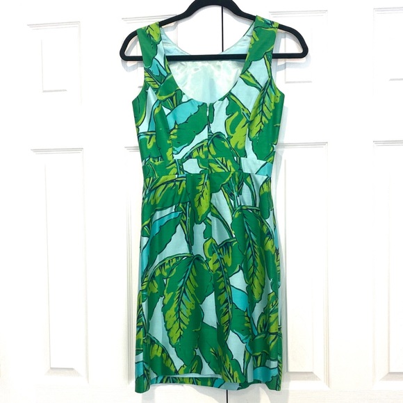 Vineyard Vines Sz 00 Green Banana Leaf Print Dress - Picture 4 of 7